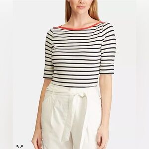#730 Lauren Ralph Lauren Brenten Striped stretch boat neck top size small